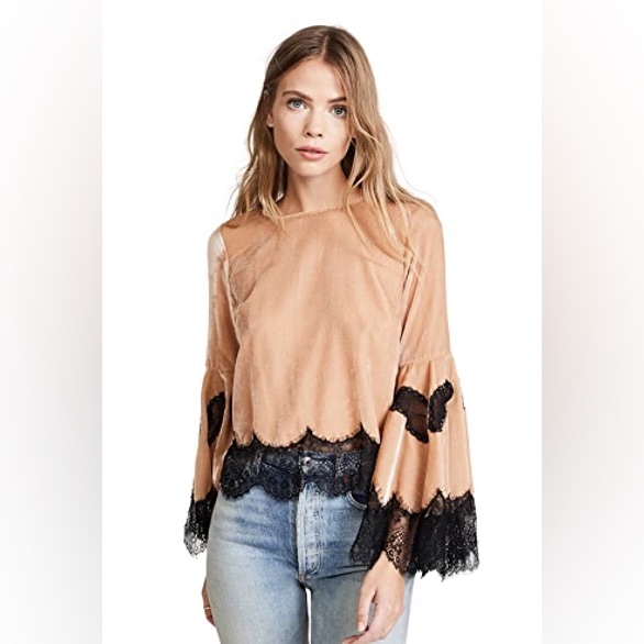 Alice + Olivia Tan And Black Lace Blouse